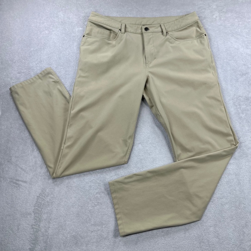 Lululemon ABC Pants Mens 34 Khaki Classic-Fit Warpstreme Performance Trousers